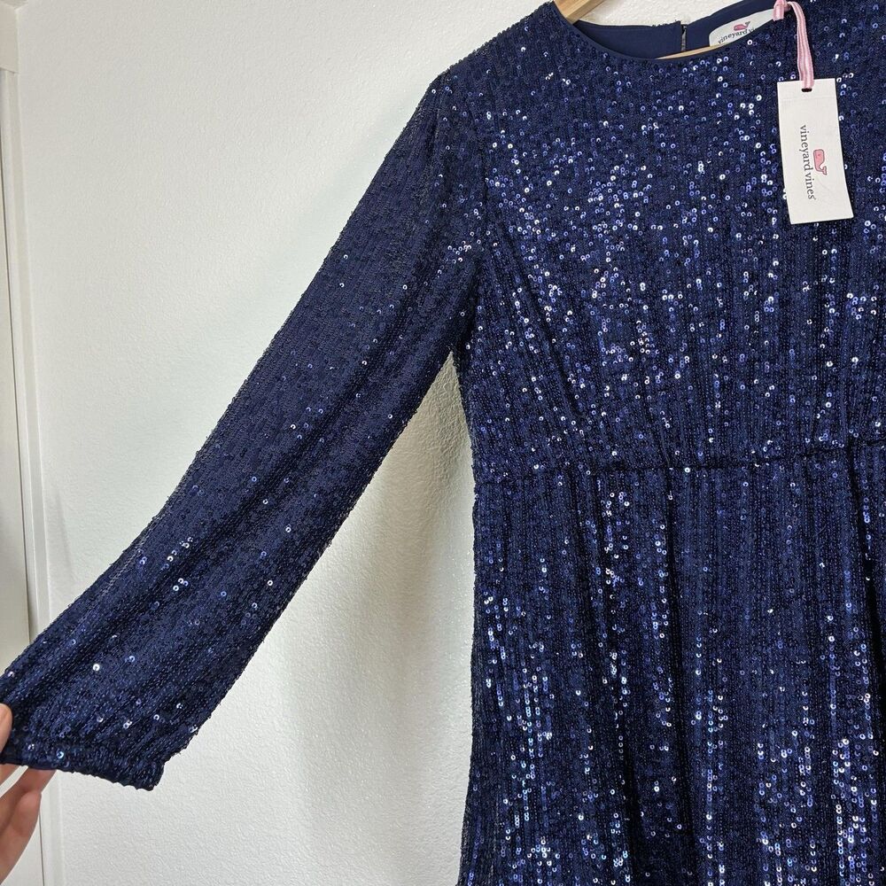 Vineyard Vines Dress Girls L Blue Sequin Fit & Flare Tiered Long Sleeve Party - Picture 10 of 16